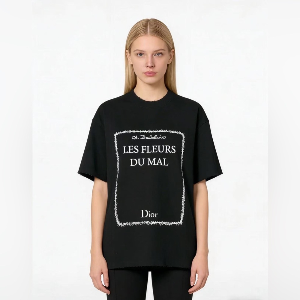 Dior Black Tee with White 'Les Fleurs Du Mal' Design